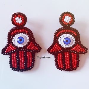 Beaded Evil Eye Hamsa Earrings